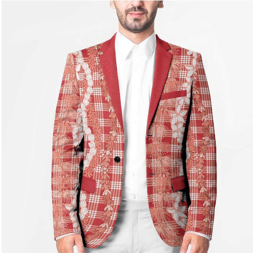 Hawaiian Ohia Lehua Lei Blazer Plaid Palaka Ulaula Pattern - Polynesian Pride