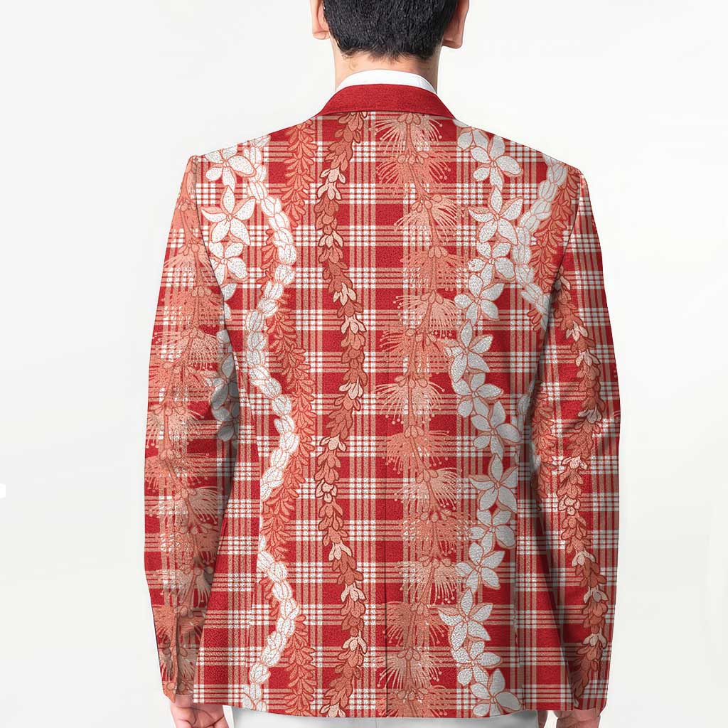 Hawaiian Ohia Lehua Lei Blazer Plaid Palaka Ulaula Pattern - Polynesian Pride
