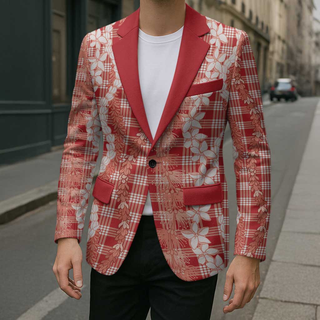 Hawaiian Ohia Lehua Lei Blazer Plaid Palaka Ulaula Pattern - Polynesian Pride