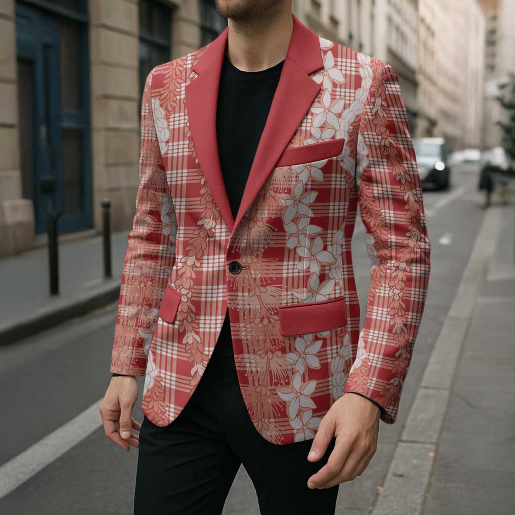 Hawaiian Ohia Lehua Lei Blazer Plaid Palaka Ulaula Pattern - Polynesian Pride