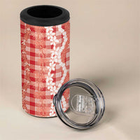 Hawaiian Ohia Lehua Lei 4 in 1 Can Cooler Tumbler Plaid Palaka Ulaula Pattern - Polynesian Pride