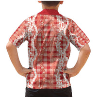 Hawaiian Ohia Lehua Lei Family Matching Mermaid Dress and Hawaiian Shirt Plaid Palaka Ulaula Pattern - Polynesian Pride