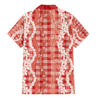 Hawaiian Ohia Lehua Lei Family Matching Mermaid Dress and Hawaiian Shirt Plaid Palaka Ulaula Pattern - Polynesian Pride