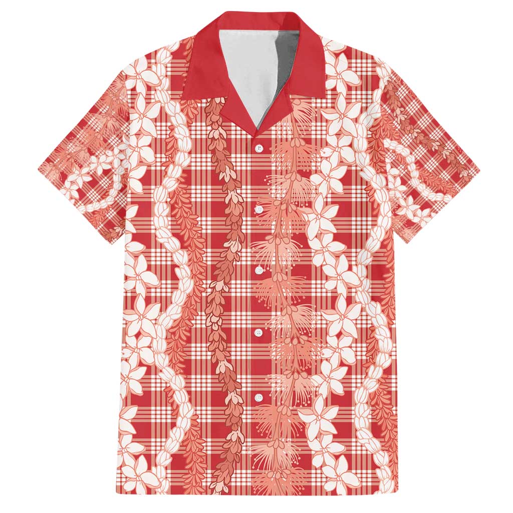 Hawaiian Ohia Lehua Lei Family Matching Puletasi and Hawaiian Shirt Plaid Palaka Ulaula Pattern - Polynesian Pride