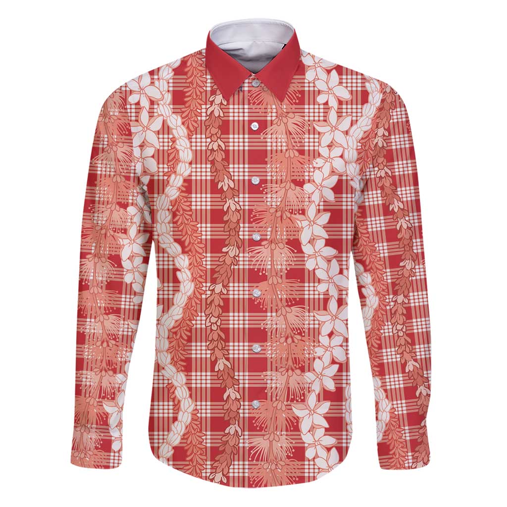 Hawaiian Ohia Lehua Lei Family Matching Puletasi and Hawaiian Shirt Plaid Palaka Ulaula Pattern - Polynesian Pride