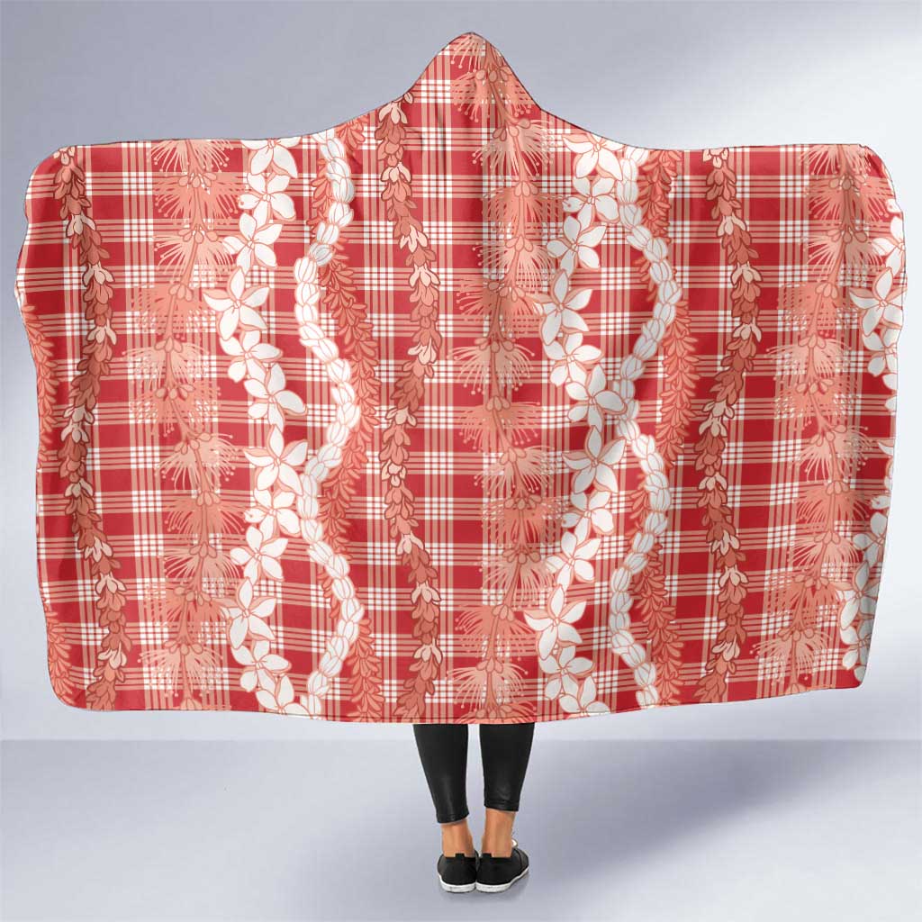 Hawaiian Ohia Lehua Lei Hooded Blanket Plaid Palaka Ulaula Pattern - Polynesian Pride