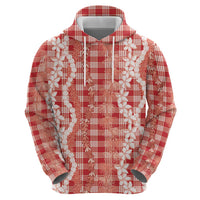 Hawaiian Ohia Lehua Lei Hoodie Plaid Palaka Ulaula Pattern - Polynesian Pride