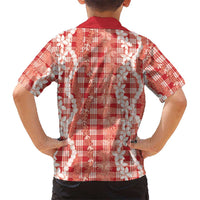 Hawaiian Ohia Lehua Lei Kid Hawaiian Shirt Plaid Palaka Ulaula Pattern - Polynesian Pride