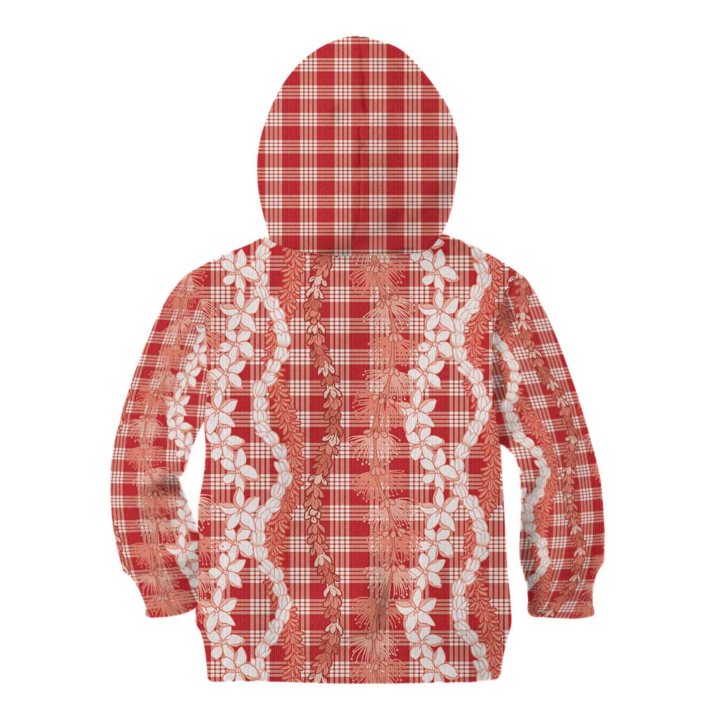 Hawaiian Ohia Lehua Lei Kid Hoodie Plaid Palaka Ulaula Pattern - Polynesian Pride