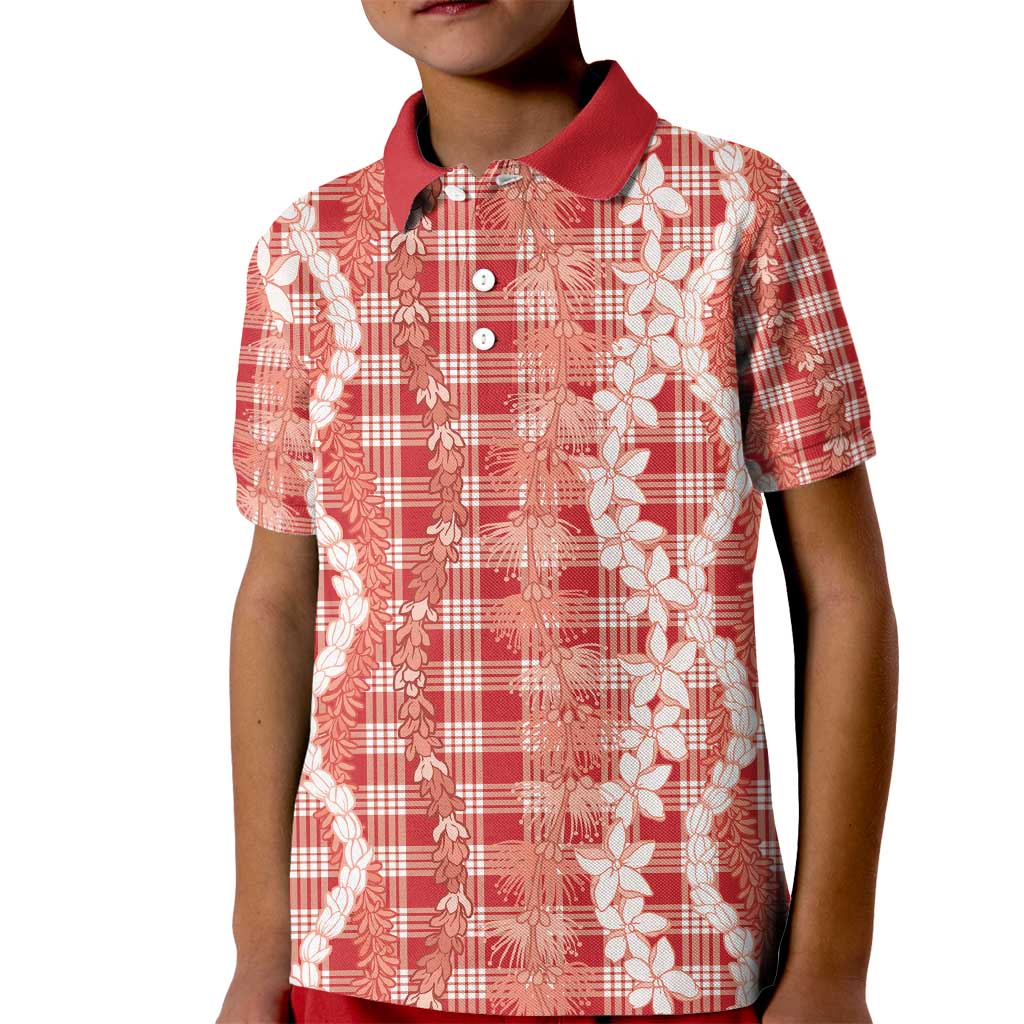 Hawaiian Ohia Lehua Lei Kid Polo Shirt Plaid Palaka Ulaula Pattern - Polynesian Pride