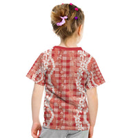 Hawaiian Ohia Lehua Lei Kid T Shirt Plaid Palaka Ulaula Pattern - Polynesian Pride