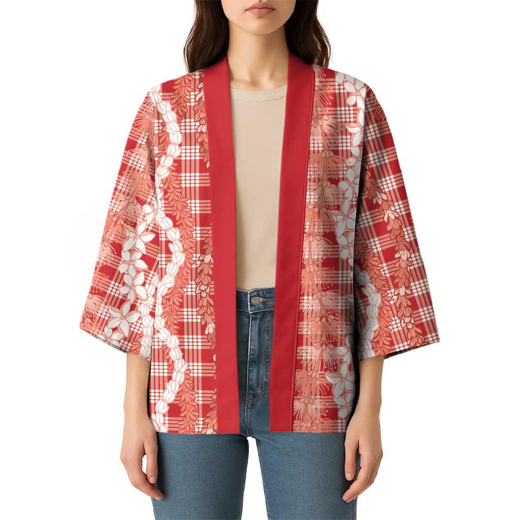 Hawaiian Ohia Lehua Lei Kimono Plaid Palaka Ulaula Pattern - Polynesian Pride