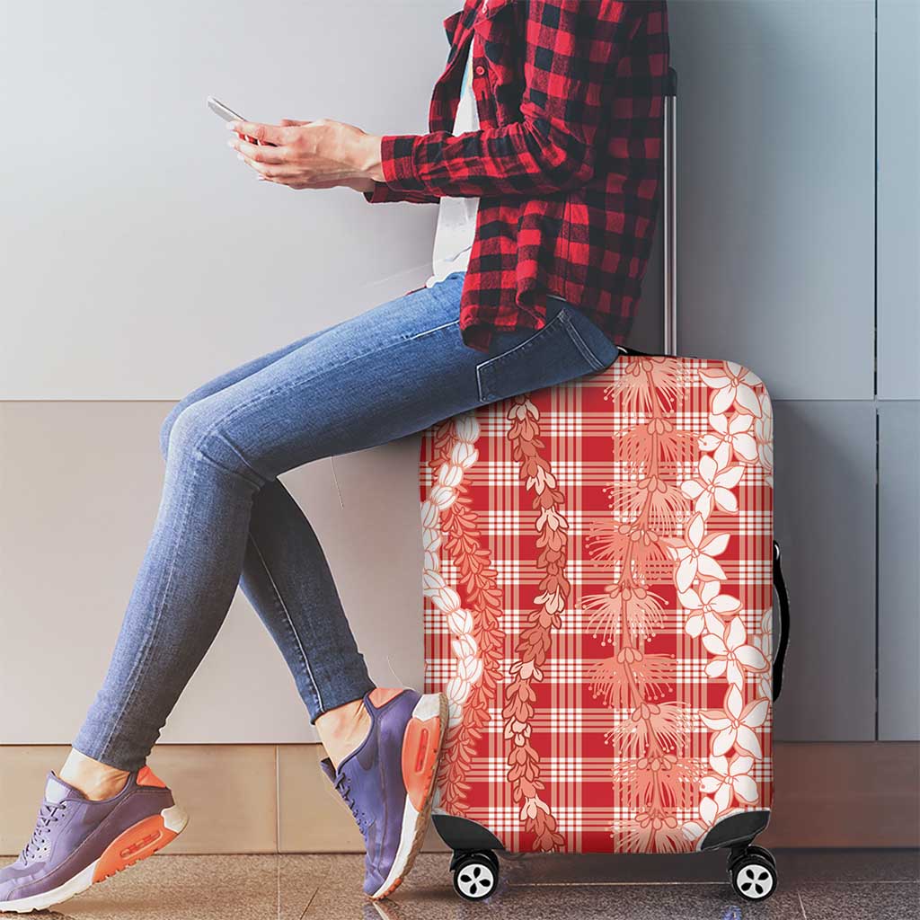 Hawaiian Ohia Lehua Lei Luggage Cover Plaid Palaka Ulaula Pattern - Polynesian Pride