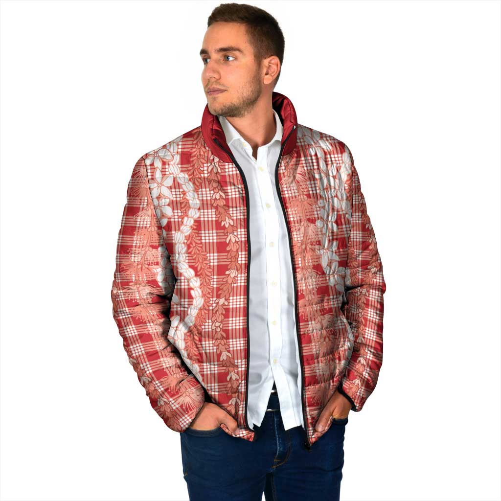 Hawaiian Ohia Lehua Lei Padded Jacket Plaid Palaka Ulaula Pattern - Polynesian Pride