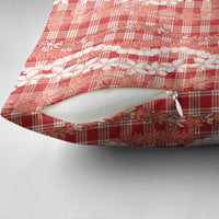 Hawaiian Ohia Lehua Lei Pillow Cover Plaid Palaka Ulaula Pattern - Polynesian Pride