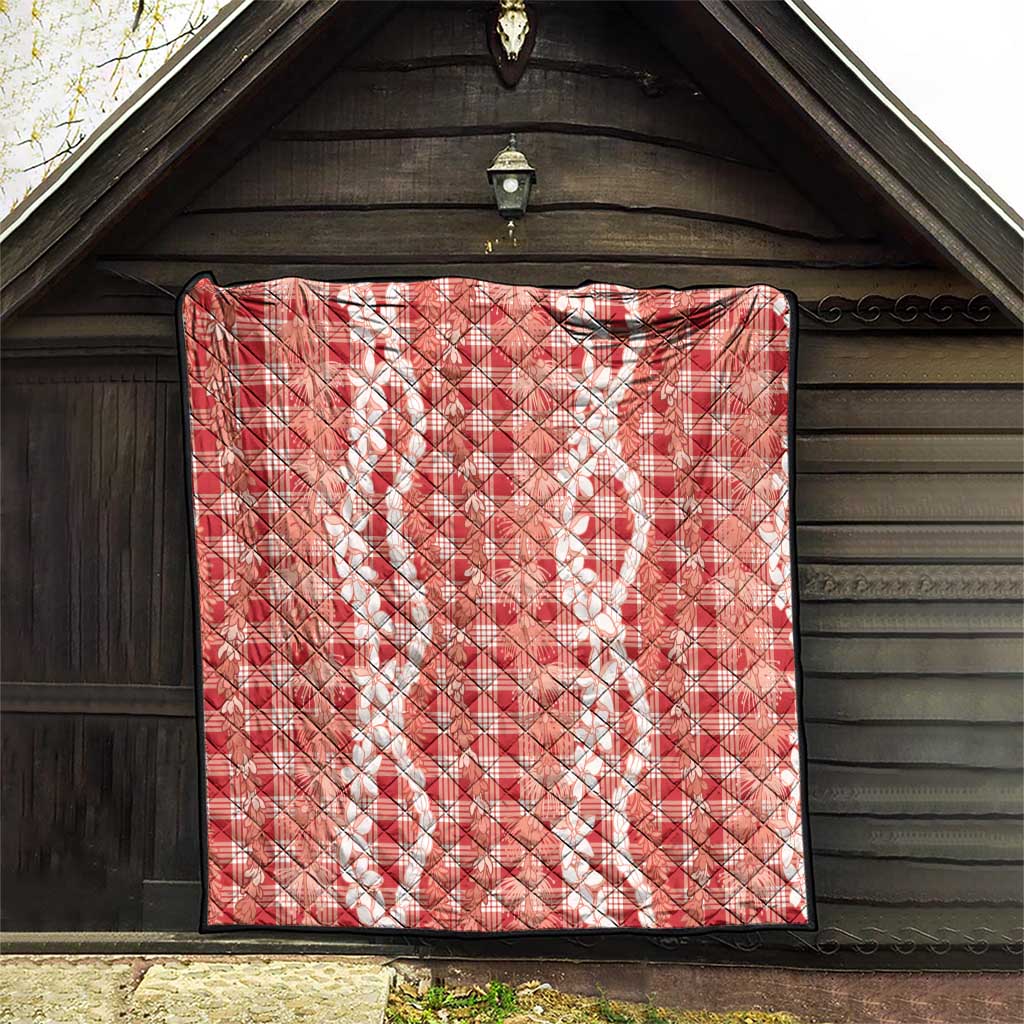Hawaiian Ohia Lehua Lei Quilt Plaid Palaka Ulaula Pattern - Polynesian Pride