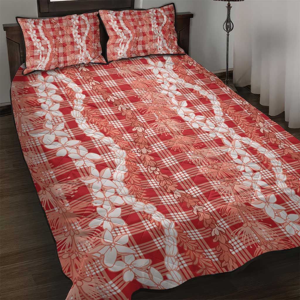 Hawaiian Ohia Lehua Lei Quilt Bed Set Plaid Palaka Ulaula Pattern - Polynesian Pride