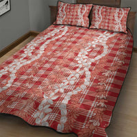 Hawaiian Ohia Lehua Lei Quilt Bed Set Plaid Palaka Ulaula Pattern - Polynesian Pride