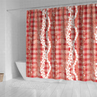 Hawaiian Ohia Lehua Lei Shower Curtain Plaid Palaka Ulaula Pattern - Polynesian Pride