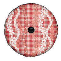 Hawaiian Ohia Lehua Lei Spare Tire Cover Plaid Palaka Ulaula Pattern - Polynesian Pride