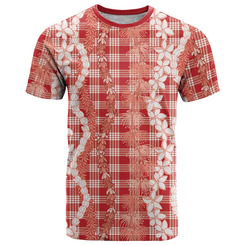Hawaiian Ohia Lehua Lei T Shirt Plaid Palaka Ulaula Pattern - Polynesian Pride