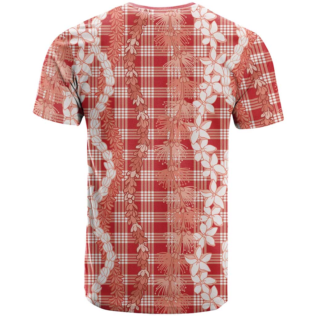 Hawaiian Ohia Lehua Lei T Shirt Plaid Palaka Ulaula Pattern - Polynesian Pride