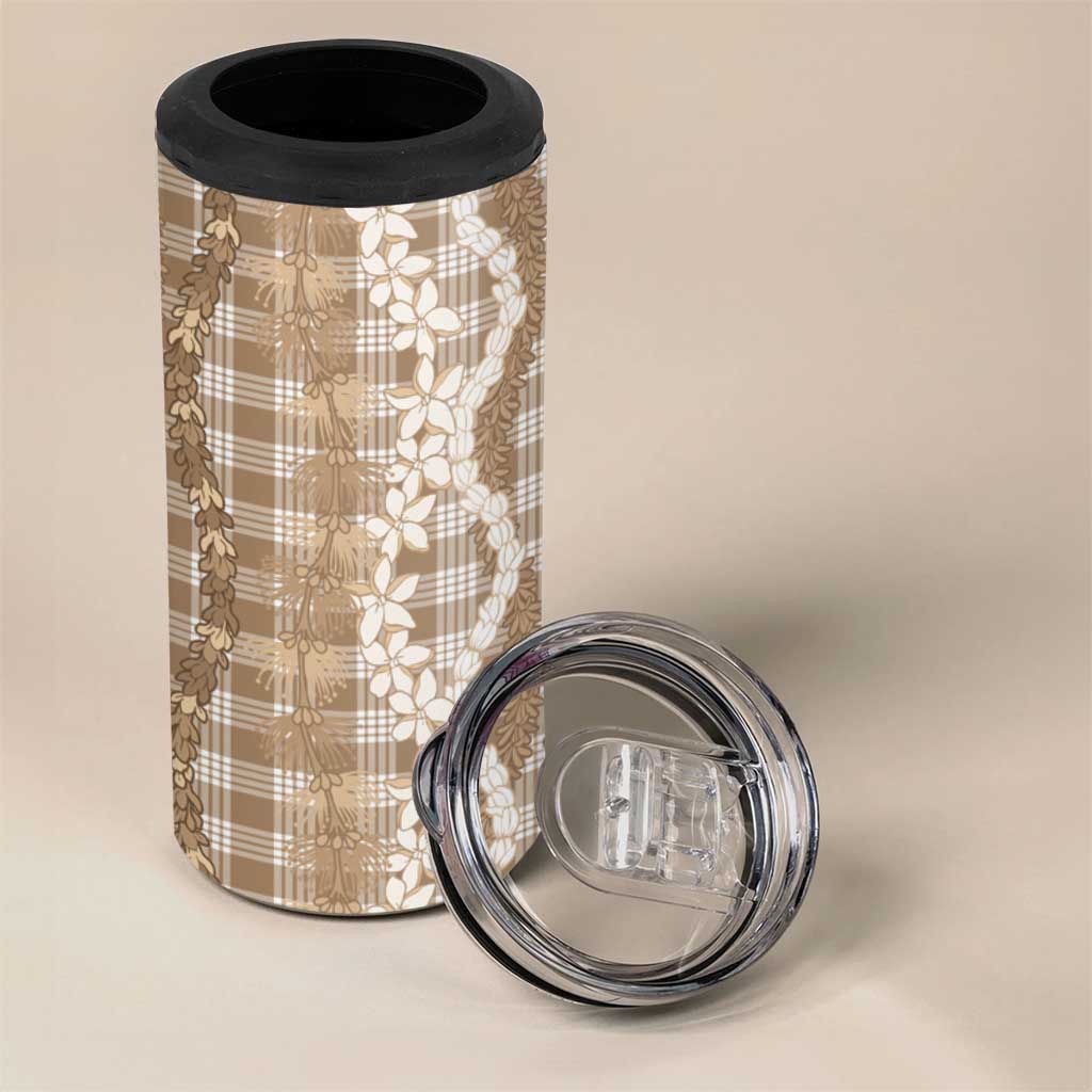Hawaiian Ohia Lehua Lei 4 in 1 Can Cooler Tumbler Plaid Palaka Kalaihaahaa Pattern - Polynesian Pride