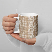 Hawaiian Ohia Lehua Lei Ceramic Mug Plaid Palaka Kalaihaahaa Pattern - Polynesian Pride