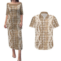 Hawaiian Ohia Lehua Lei Couples Matching Puletasi and Hawaiian Shirt Plaid Palaka Kalaihaahaa Pattern - Polynesian Pride