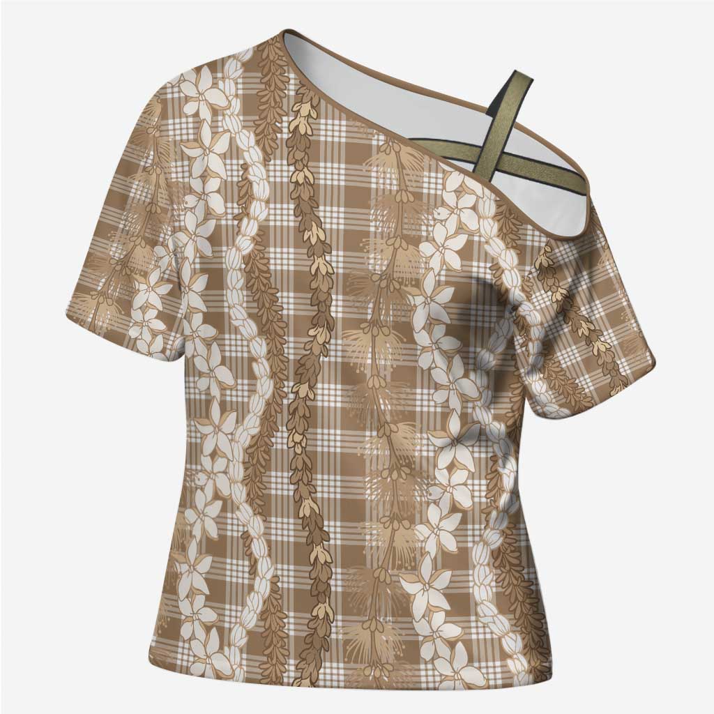 Hawaiian Ohia Lehua Lei Cross Shoulder Shirt Plaid Palaka Kalaihaahaa Pattern - Polynesian Pride