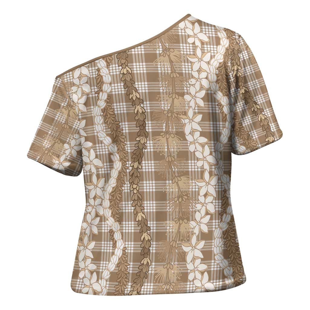 Hawaiian Ohia Lehua Lei Cross Shoulder Shirt Plaid Palaka Kalaihaahaa Pattern - Polynesian Pride