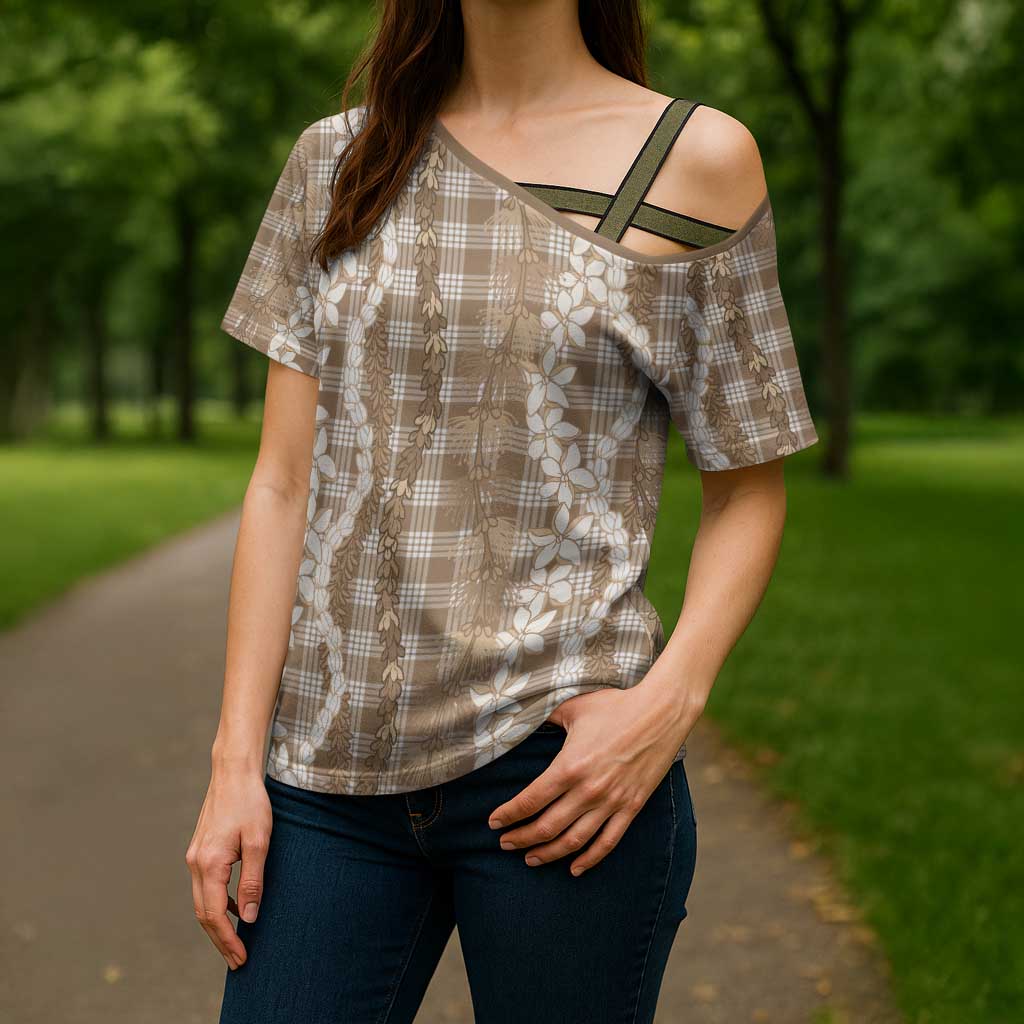 Hawaiian Ohia Lehua Lei Cross Shoulder Shirt Plaid Palaka Kalaihaahaa Pattern - Polynesian Pride