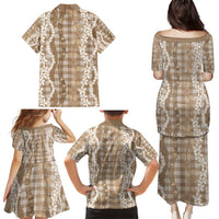 Hawaiian Ohia Lehua Lei Family Matching Puletasi and Hawaiian Shirt Plaid Palaka Kalaihaahaa Pattern - Polynesian Pride