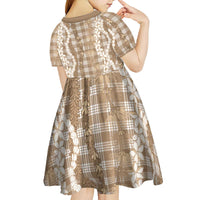 Hawaiian Ohia Lehua Lei Kid Short Sleeve Dress Plaid Palaka Kalaihaahaa Pattern - Polynesian Pride