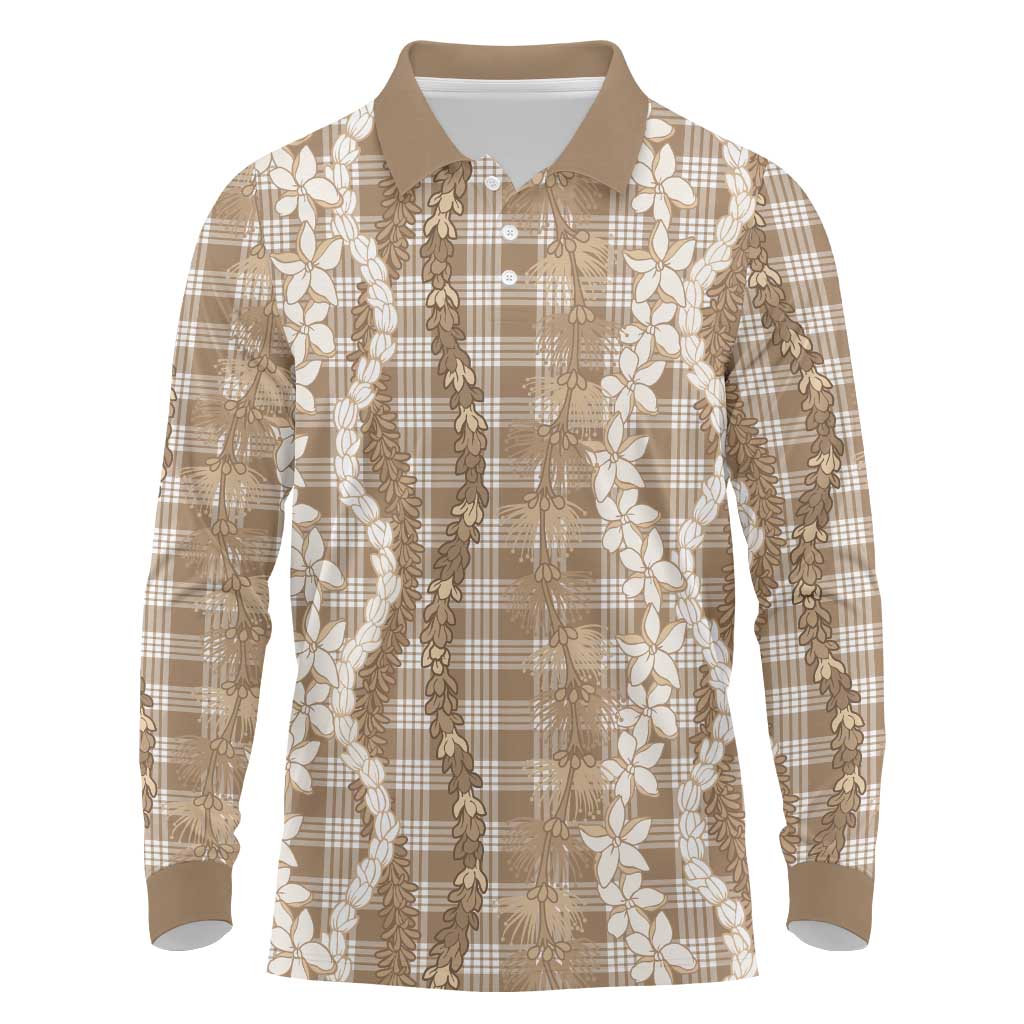 Hawaiian Ohia Lehua Lei Long Sleeve Polo Shirt Plaid Palaka Kalaihaahaa Pattern - Polynesian Pride