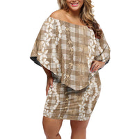 Hawaiian Ohia Lehua Lei Off Shoulder Short Dress Plaid Palaka Kalaihaahaa Pattern - Polynesian Pride