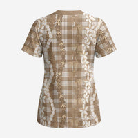 Hawaiian Ohia Lehua Lei Scrub Top Plaid Palaka Kalaihaahaa Pattern - Polynesian Pride