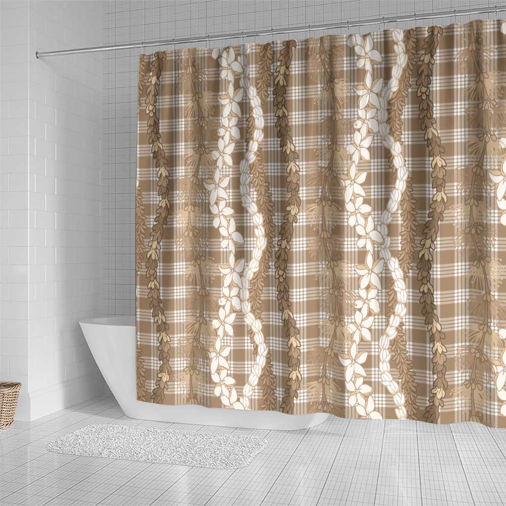 Hawaiian Ohia Lehua Lei Shower Curtain Plaid Palaka Kalaihaahaa Pattern - Polynesian Pride