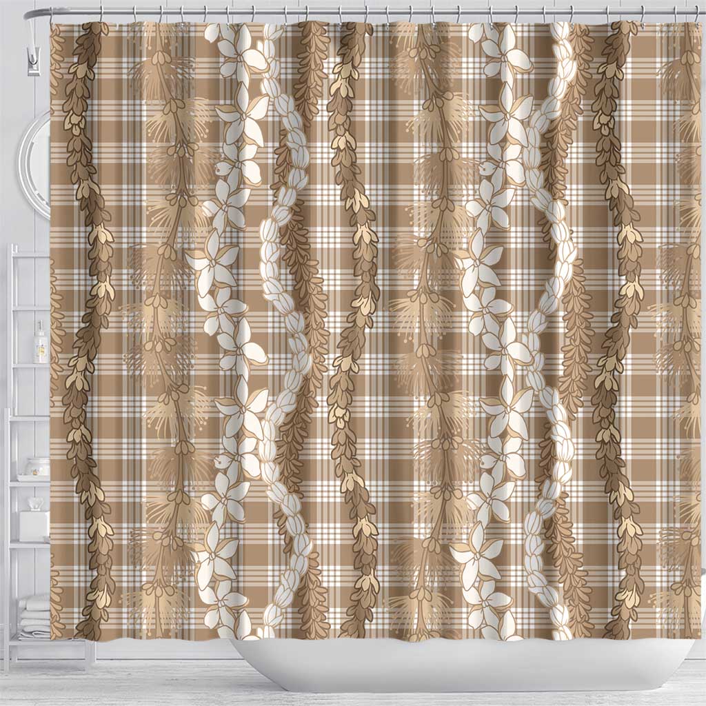 Hawaiian Ohia Lehua Lei Shower Curtain Plaid Palaka Kalaihaahaa Pattern - Polynesian Pride