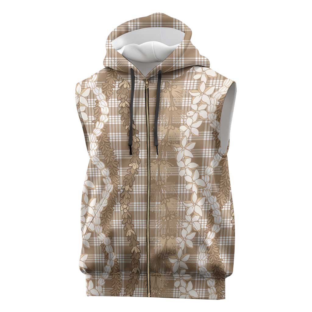 Hawaiian Ohia Lehua Lei Sleeveless Zip Hoodie Plaid Palaka Kalaihaahaa Pattern - Polynesian Pride