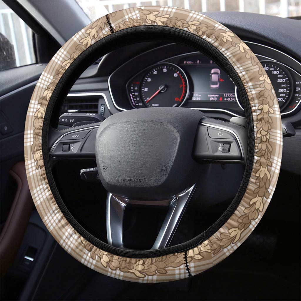 Hawaiian Ohia Lehua Lei Steering Wheel Cover Plaid Palaka Kalaihaahaa Pattern - Polynesian Pride