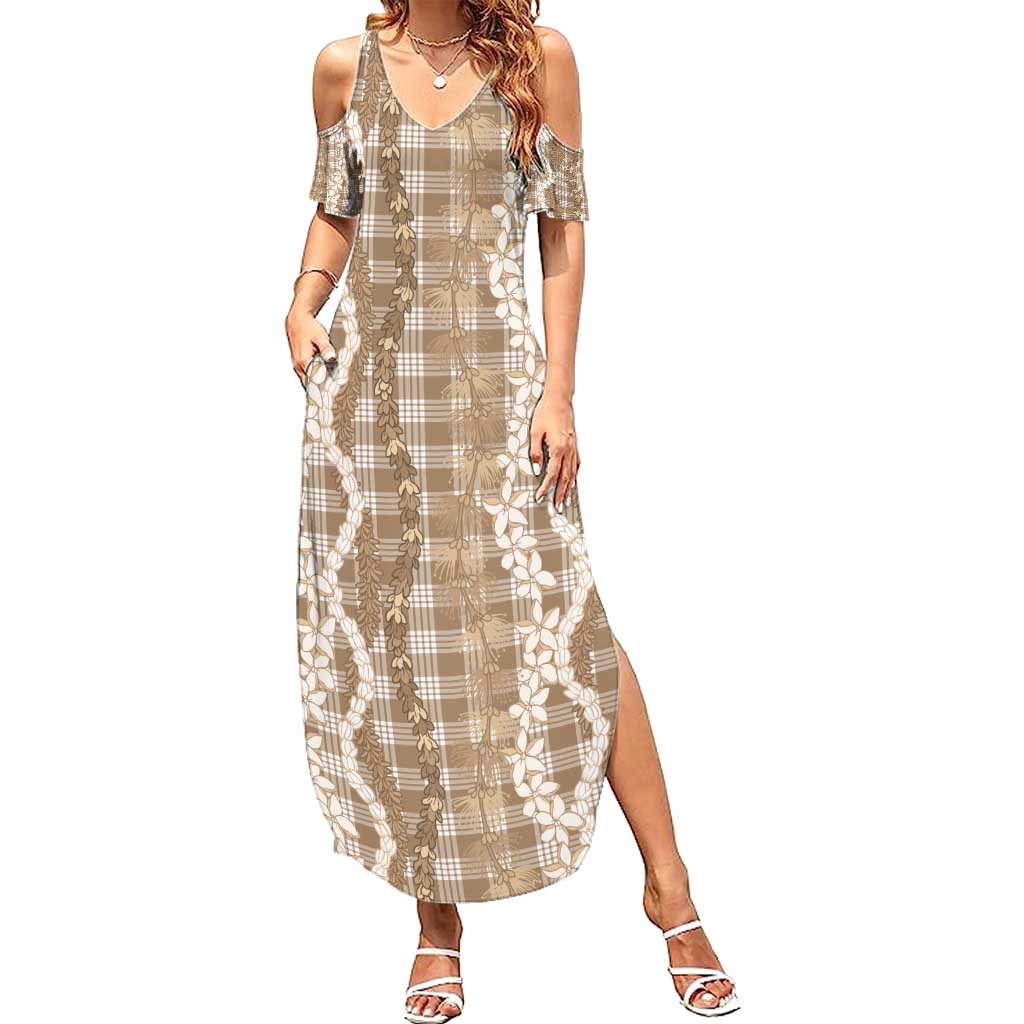 Hawaiian Ohia Lehua Lei Summer Maxi Dress Plaid Palaka Kalaihaahaa Pattern - Polynesian Pride