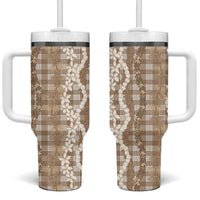 Hawaiian Ohia Lehua Lei Tumbler With Handle Plaid Palaka Kalaihaahaa Pattern - Polynesian Pride