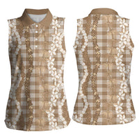 Hawaiian Ohia Lehua Lei Women Sleeveless Polo Shirt Plaid Palaka Kalaihaahaa Pattern - Polynesian Pride