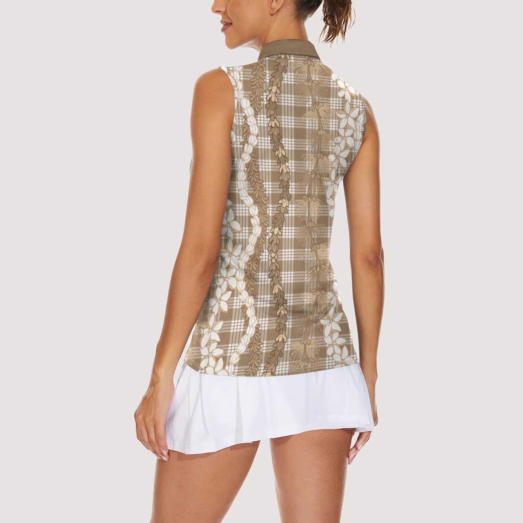 Hawaiian Ohia Lehua Lei Women Sleeveless Polo Shirt Plaid Palaka Kalaihaahaa Pattern - Polynesian Pride