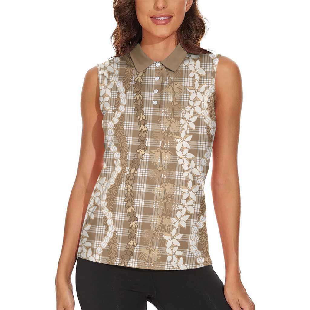 Hawaiian Ohia Lehua Lei Women Sleeveless Polo Shirt Plaid Palaka Kalaihaahaa Pattern - Polynesian Pride