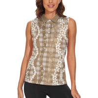 Hawaiian Ohia Lehua Lei Women Sleeveless Polo Shirt Plaid Palaka Kalaihaahaa Pattern - Polynesian Pride