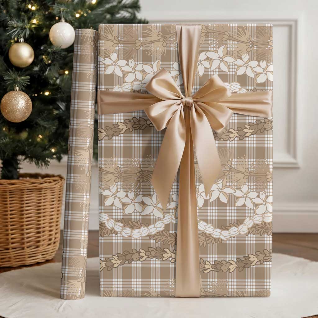 Hawaiian Ohia Lehua Lei Wrapping Paper Plaid Palaka Kalaihaahaa Pattern - Polynesian Pride
