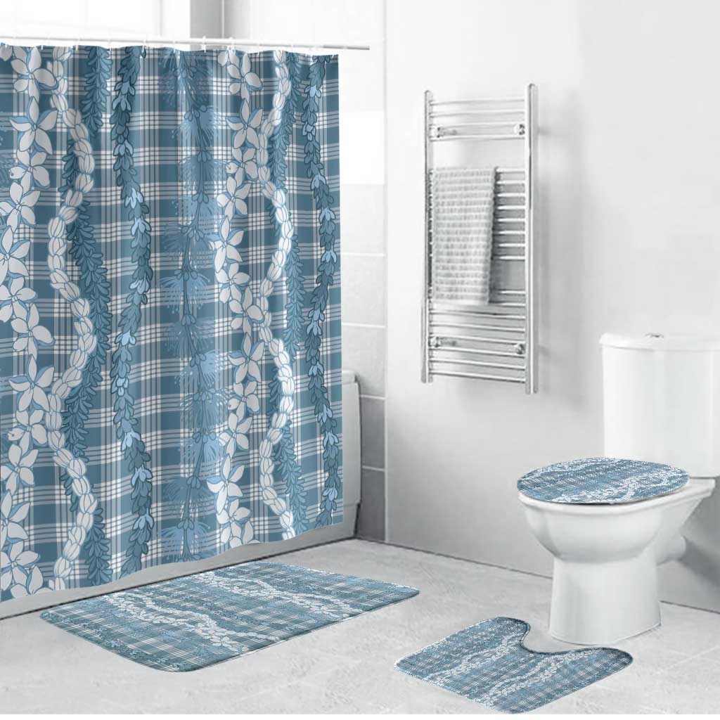 Hawaiian Ohia Lehua Lei Bathroom Set Plaid Palaka Uliuli Omaomao Pattern - Polynesian Pride