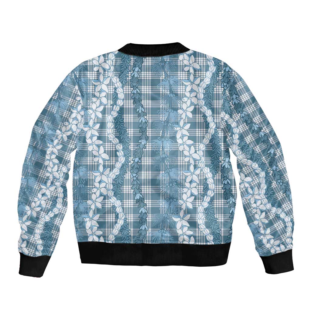 Hawaiian Ohia Lehua Lei Bomber Jacket Plaid Palaka Uliuli Omaomao Pattern - Polynesian Pride